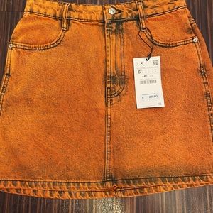 Orange Acid Wash Mini Skirt